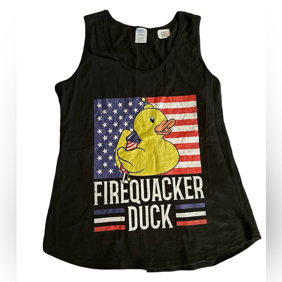 Port & Company Black Sleeveless “Firequacker Duck” XL Flare T Shirt Brand New - Picture 1 of 3